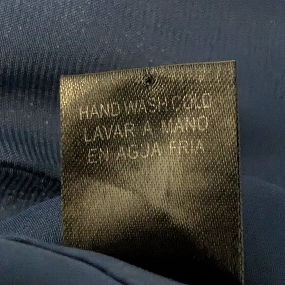 ELLISON Navy Blue Chiffon Pullover Henley Top; 3/4 Roll-Tab Sleeve; Size L - Picture 5 of 5